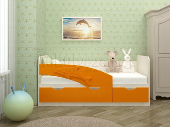 Дельфин-3 Кровать детская 3 ящика без ручек 1.6 Оранжевый глянец в Саянском - sayanskij.mebel54.com | фото