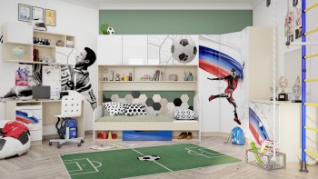 Детская комната Футбол ЧМ (Белый/Синий/корпус Клен) в Саянском - sayanskij.mebel54.com | фото