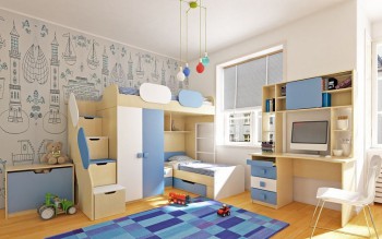 Детская комната Скай (Синий/Белый/корпус Клен) в Саянском - sayanskij.mebel54.com | фото
