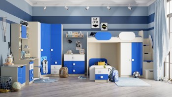 Детская комната Скай Люкс (Синий/Белый/корпус Клен) в Саянском - sayanskij.mebel54.com | фото