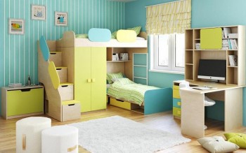 Детская комната Смайли (Желтый/Голубой/Зеленый/корпус Клен) в Саянском - sayanskij.mebel54.com | фото