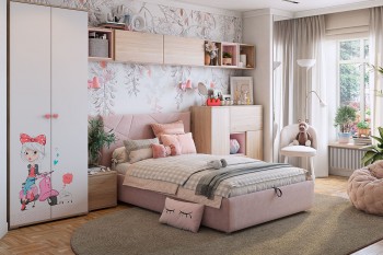Комплект детской мебели Алина К2 Дуб мария/белый/нежно-розовый велюр в Саянском - sayanskij.mebel54.com | фото