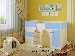Кровать-чердак Малыш-4 Дуб молочный/Голубой в Саянском - sayanskij.mebel54.com | фото