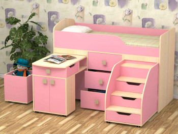 Кровать детская Фея 1.6 Дуб молочный/Розовый в Саянском - sayanskij.mebel54.com | фото