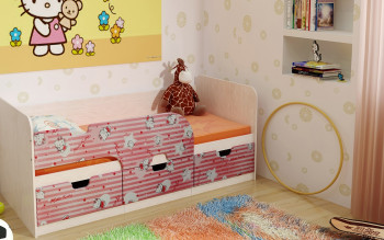 Кровать детская Минима Лего 1,86м с ящиками (дуб атланта/лиловый сад) в Саянском - sayanskij.mebel54.com | фото