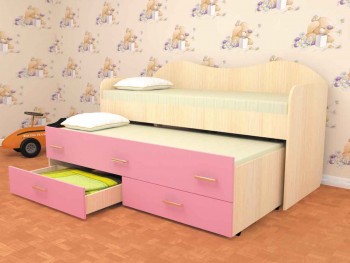 Кровать детская Нимфа двухместная 2.0 Дуб молочный/Розовый в Саянском - sayanskij.mebel54.com | фото