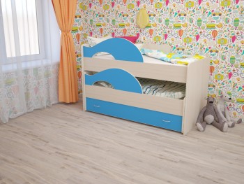 Кровать детская Радуга 1600 Млечный дуб/Голубой в Саянском - sayanskij.mebel54.com | фото