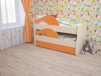 Кровать детская Радуга 1600 Млечный дуб/Оранжевый в Саянском - sayanskij.mebel54.com | фото