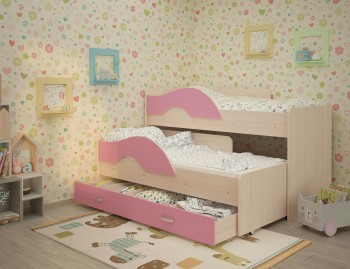 Кровать детская Радуга 1600 Млечный дуб/Розовый в Саянском - sayanskij.mebel54.com | фото