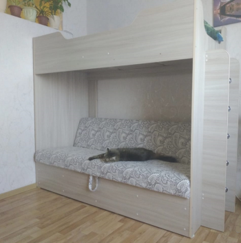 Кровать двухъярусная с диваном (Беленый дуб) в Саянском - sayanskij.mebel54.com | фото