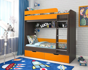 Кровать двухъярусная Юниор-5  Бодего/Оранжевый в Саянском - sayanskij.mebel54.com | фото