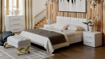 Кровать «Элис» c мягкой обивкой тип 1 Экокожа/Белый/1400 в Саянском - sayanskij.mebel54.com | фото