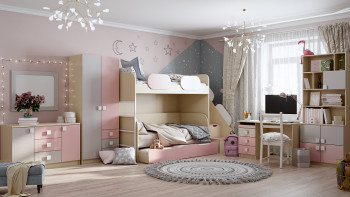 Кровать Грэйси 1650х750 (Розовый/Серый/корпус Клен) в Саянском - sayanskij.mebel54.com | фото