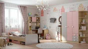Кровать Грэйси 1650х750 (Розовый/Серый/корпус Клен) в Саянском - sayanskij.mebel54.com | фото
