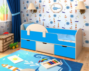 Кровать Малыш-мини с бортиком Дуб молочный/Голубой в Саянском - sayanskij.mebel54.com | фото