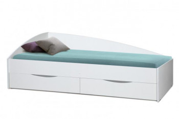 Кровать одинарная "Фея - 3" (асимметричная) (2000х900) New/(белый / белый / ДВПО белый) в Саянском - sayanskij.mebel54.com | фото