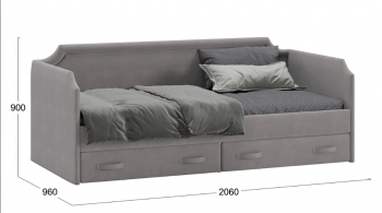 Кровать с мягкой обивкой и ящиками «Кантри» Тип 1 (900) (Велюр Светло-серый) в Саянском - sayanskij.mebel54.com | фото