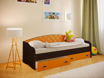 Кровать Софа-7 с мягкой спинкой (800х1900) Венге/Оранжевый в Саянском - sayanskij.mebel54.com | фото