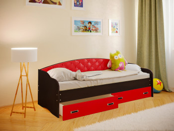 Кровать Софа-8 с мягкой спинкой (900х1900) Венге/Красный в Саянском - sayanskij.mebel54.com | фото