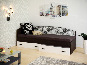 Кровать Софа-9 с мягкой спинкой с рисунком Милана (900х2000) Венге/Белый в Саянском - sayanskij.mebel54.com | фото