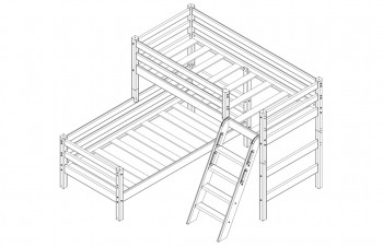 Кровать Соня вариант 8 угловая с наклонной лестницей Белый полупрозрачный в Саянском - sayanskij.mebel54.com | фото