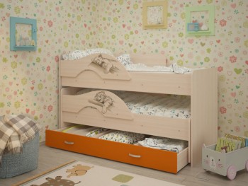 Кровать выкатная Радуга-Сафари детская 1600 Млечный дуб/Оранжевый в Саянском - sayanskij.mebel54.com | фото