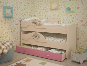 Кровать выкатная Радуга-Сафари детская 1600 Млечный дуб/Розовый в Саянском - sayanskij.mebel54.com | фото