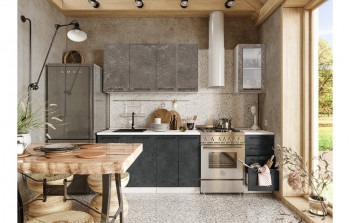Кухонный гарнитур Нувель 1800мм белый/бетон коричневый/бетон черный в Саянском - sayanskij.mebel54.com | фото