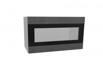 Лофт ПГСФ 600 шкаф верхний горизонтальный со стеклом и фотопечатью (Бетон темный/корпус Серый) в Саянском - sayanskij.mebel54.com | фото