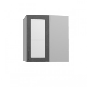 Лофт ПУС 650 шкаф верхний угловой со стеклом (Бетон темный/корпус Серый) в Саянском - sayanskij.mebel54.com | фото