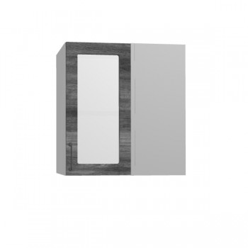 Лофт ПУС 650 шкаф верхний угловой со стеклом (Дуб бурый/корпус Серый) в Саянском - sayanskij.mebel54.com | фото