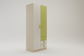 Шкаф 2-х створчатый с ящиками Эппл (Зеленый/Белый/корпус Клен) в Саянском - sayanskij.mebel54.com | фото