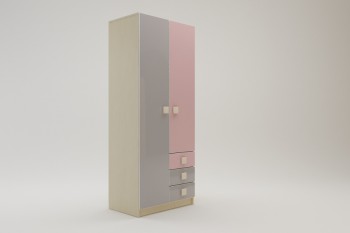 Шкаф 2-х створчатый с ящиками Грэйси (Розовый/Серый/корпус Клен) в Саянском - sayanskij.mebel54.com | фото