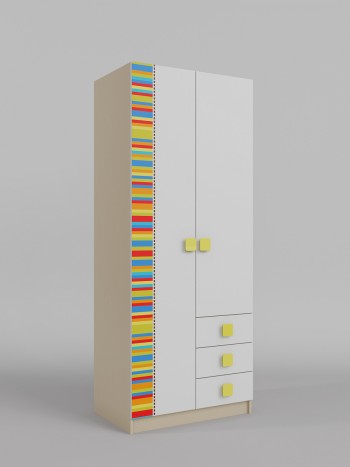 Шкаф 2-х створчатый с ящиками Клаксон без машинок (Белый/корпус Клен) в Саянском - sayanskij.mebel54.com | фото