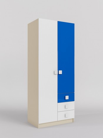 Шкаф 2-х створчатый с ящиками Скай люкс (Синий/Белый/корпус Клен) в Саянском - sayanskij.mebel54.com | фото