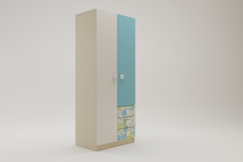 Шкаф 2-х створчатый с ящиками Твит (Белый/Зеленый/корпус Клен) в Саянском - sayanskij.mebel54.com | фото