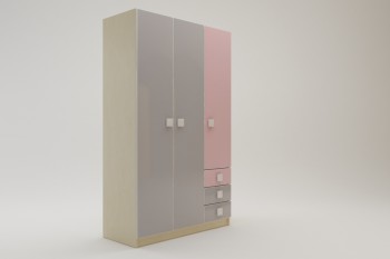 Шкаф 3-х створчатый с ящиками Грэйси (Розовый/Серый/корпус Клен) в Саянском - sayanskij.mebel54.com | фото