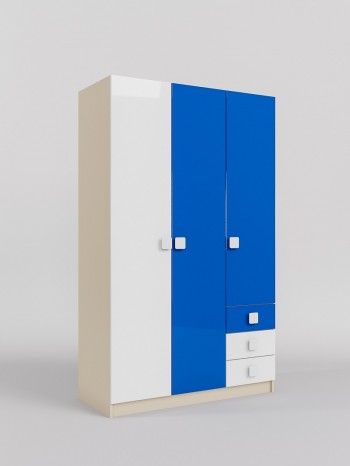 Шкаф 3-х створчатый с ящиками Скай люкс (Синий/Белый/корпус Клен) в Саянском - sayanskij.mebel54.com | фото