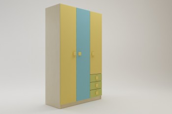Шкаф 3-х створчатый с ящиками Смайли (Желтый/Голубой/Зеленый/корпус Клен) в Саянском - sayanskij.mebel54.com | фото