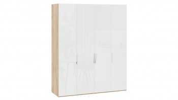Шкаф для одежды с 4 глухими дверями «Эмбер» Яблоня Беллуно/Белый глянец в Саянском - sayanskij.mebel54.com | фото