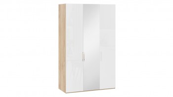 Шкаф комбинированный с 2 глухими и 1 зеркальной дверями правый «Эмбер» Яблоня Беллуно/Белый глянец в Саянском - sayanskij.mebel54.com | фото