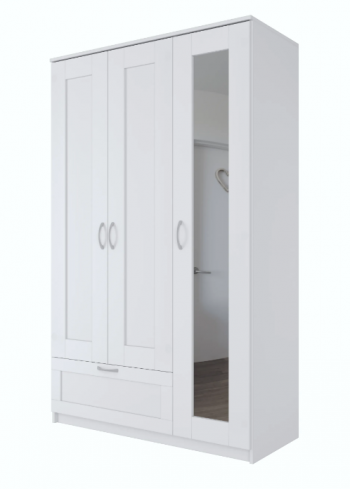 Шкаф трехдверный Сириус с зеркалом и 1 ящиком белый в Саянском - sayanskij.mebel54.com | фото