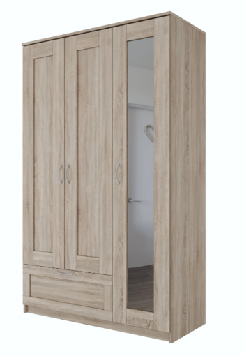 Шкаф трехдверный Сириус с зеркалом и 1 ящиком дуб сонома в Саянском - sayanskij.mebel54.com | фото