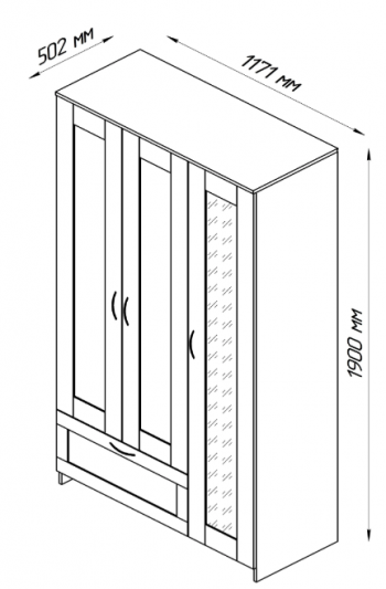 Шкаф трехдверный Сириус с зеркалом и 1 ящиком дуб венге в Саянском - sayanskij.mebel54.com | фото