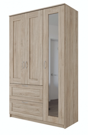 Шкаф трехдверный Сириус с зеркалом и 2 ящиками дуб сонома в Саянском - sayanskij.mebel54.com | фото
